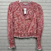 American Eagle Crop Floral Print Peasant Blouse Top Lace Trim BOHO Baby Doll XS