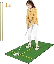 Costway Golf Hitting Mat, Standard Real Feel Golf Practice Mat with Synthetic Turf and 2 Tee Positions, 3 Rubber Tees Included, Golf Putting Mat
