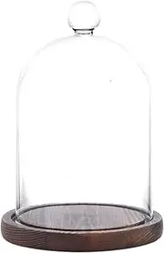 REFSAVER Glass Dome with Base,Glass Cloche Bell Jar,Display Case with Wooden Base for Plants,Collectibles (4.7 * 6.3 inches)