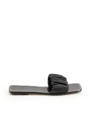 Black Leather Ruched Slides