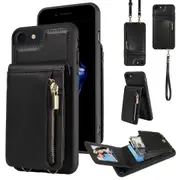 For iPhone SE 2022/ 7 / 8 Crossbody Lanyard Zipper Wallet Leather Phone Case