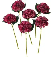 Red Hydrangea Artificial Flowers,6 Pcs Faux Dark