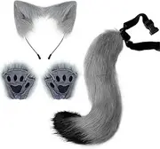 Furry Fox Ears Headband and Tail Set Plush Costume Accessories for Halloween and Cosplay with Fox Paws Perfect for Parties and Role Play Comfortable Design Suitable for All Ages