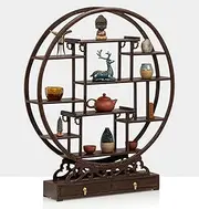 Solid Wood Desktop Small Antique Shelf Chinese Style Duobao Pavilion Tea Set Coasters Purple Clay Pot Ornaments Display Stand for Placing Antiques,70x11x81cm