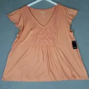 NEW Torrid Blouse Women's 2/ 2X Peach Super Soft Babydoll Lace Stretch Casual