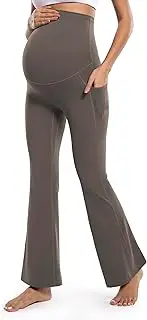 [POSHDIVAH] Women's Maternity Flare Leggings Over The Belly Pregnancy Workout Active Yoga Lounge Bootcut Pants with Pockets
