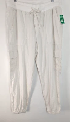 Gap Womens White Linen High Rise Cargo Jogger Pants Sz Large Beachy Flowy