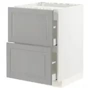 METOD / MAXIMERA base cab f hob/2 fronts/2 drawers, white/Bodbyn grey, 60x60x80 cm