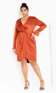City Chic Ladies Kimberly Long Sleeve Dress sizes 14 16 18 20 22 Colour Bronze