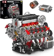 Mould King 10130 MOC Technik F488 (V8) 8-Cylinder Engine Inline Petrol Engine Building Block Kit, 3.9-Litre Twin-Turbo V8 Engine Clamping Block Kit Including Battery Box (2718 PCS+)