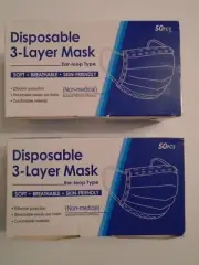 DISPOSABLE Blue Face MASK 3-Layer 100 Pieces - 2 boxes of 50 Masks