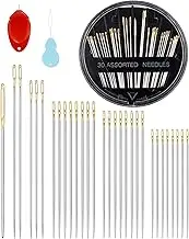 FIVEIZERO 30-Count Premium Hand Sewing Needles, 6 Sizes Embroidery Needles Kit with Threaders for Hand Sewing Crafts,Large Eye Sewing Needle Kit for Art and Craft Projects