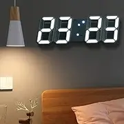 3D LED Digital Desktop Alarm Clock 9in Wall Clock Modern USB Charging 3D LED Table Stand Clock Alarm Display Decor (White)