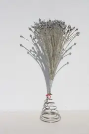 Silver Glass & Clear Crystal Beads Burst Wire Christmas Tree Topper