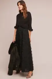 Anthropologie Eri + Ali Rive Droite Black Petal Appliqué Maxi Skirt