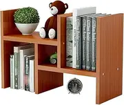 Jaycomey Desktop Organizer Office Storage Rack Adjustable Wood Display Shelf Counter Top Bookcase Teak
