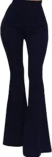 [Cnlinkco] Womens Bell Bottom Leggings Yoga Pants Sexy High Waisted 1970s Bell Bottom Stretchy Navy