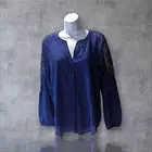 Nwt Pale Sky Ladies XS Button Front Blouse, Lace Shoulders, Blue. NS-7