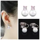 Gold Wedding Crystal Cubic Zirconia Shell Pearl Bridal Spiral Clip On Earrings
