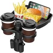 Car Seat Cup Holder Snack Tray,3 in 1 Car Food Tray with Phone Holder ＆ Double Car Cup Holders,Car Seat Snack Tray,Multifunctional Double Cup Holder Expander Adjustable Car Phone Rack