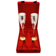 Silver Plated Hammered Goblet Flute Wine Glass with Red Box, 100 ML, Set of 2