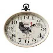 French Country Retro Wall Clock Oval Rooster with Glass and Frame