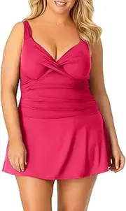 [Anne Cole] Women's Plus Size Halter Underwire Swimdress One Piece