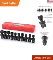 10-piece 3/8" Drive Shallow Universal Impact Socket Set, Metric,10-19mm, Swiv...
