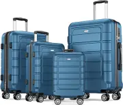 SHOWKOO Luggage Set 4Pcs Expandable PC+ABS Suitcase Double Wheels TSA Lock Navy