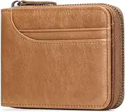 [GOIACII] Wallets for Men Genuine Leather Front Pocket Wallet RFID Zip Around Bifold Credit Card Holder, A-Tan, Rfid Wallet