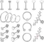 [Kakonia] 21PCS Cartilage Earrings Hoop Studs for Women Men 316L Stainless Steel Heart Moon Labret Studs Lip Rings Nose Rings CZ Opal Helix Tragus Earrings Conch Daith Piercings Jewelry