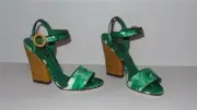 $880 DOLCE & GABBANA GREEN BANANA LEAF PRINT KEIRA SANDALS HEELS SIZE 35.5