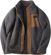 [Generic] Men's Standing Collar Padded Pocket Padded Jacket Jackass Sweatshirt Stand Collar Polar Fleece Solid Color Pocket Hoodless Large Size Casual Design Fleece Coat Short Shirt