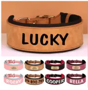 Wide Leather Personalised Dog Collar Custom ID Name for Small Medium Large Dogs