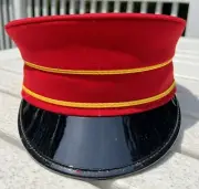 RED RAILROAD CONDUCTOR HAT, SIZE 7 1/2 WINTER STYLE , 2 GOLD STRIPES