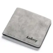 Men Retro Frosted PU Wallet Two Folding Male Purse Credit Card Holder Solid Color Short Wallet Gray