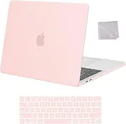 MOSISO Compatible with MacBook Pro 13 inch Case 2025, 2024, 2023-2016 M2 M1 A2338 A2251 A2289 A2159 A1989 A1708 A1706, Plastic Hard Shell Case & Keyboard Cover Skin & Wipe Cloth, Chalk Pink