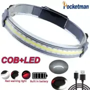 90000LM COB+LED Led Headlamp With Red Warning Headlight Built-in Battery