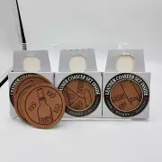 New in Box Vintage Set of 12 Canadian Mist Whiskey Brown Leather Coasters