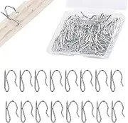100Pcs Metal Curtain Hooks Rustproof Stainless Steel Plated Nickel Hooks Heavy-Duty Offset Pin-On Drapery Hooks for Window Curtain, Door Curtain and Shower Curtain