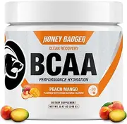 Honey Badger Vegan Keto BCAA + EAA Electrolyte Powder | Peach Mango | Natural Gluten Free Amino Acids Essential Aminos Sugar Free + Sucralose Free | 30 Servings