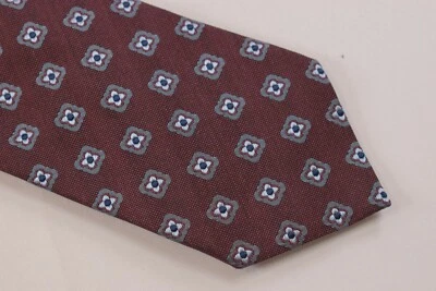 Ermenegildo Zegna NWT Neck Tie Deep Red With Blue & Gray Flowers 100% Silk