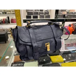 東區正精品㊣Proenza Schouler PS1 C1 午夜藍色全皮金釦釦式翻蓋斜背包兩用包中款 RZ4335