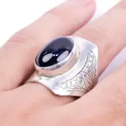 Real Black Onyx Gemstone Ring, Vintage Moroccan Ring, 925 Sterling Silver US 8
