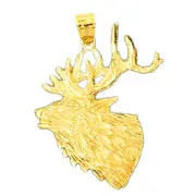 14K Gold 35MM Moose Head Pendant