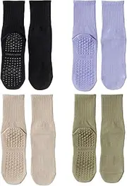 [AZIDWERYQ] Pilates Socks for Women 4 Pair 4 Color Professional Non-slip Yoga Socks Average Size Sweat-Absorbent Deodorant Cotton Grip Sock for Home, Gym, Dancing Room Pilates