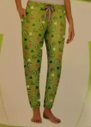 HEARTS RAINBOWS LIME LADIES SLEEP JOGGER PANT SUPER SOFT W/POCKETS Size L 12-14