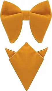 [Elerevyo] Men's Velvet Pocket Square Pre-Tied Solid Color Adjustable Bow Tie Set for Business Formal