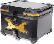 Motorcycle Back top Box case Thick Aluminum Motorcycle Trunk Rear Luggage Case Universal Top Case Helmet Box Sturdy Waterproof Motorbike Tail(Black-Gold X)