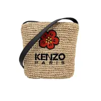在飛比找momo購物網優惠-【KENZO】小花刺繡標誌草編迷你斜背包(米)
